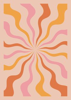 an orange and pink abstract design with wavy lines in the center on a beige background