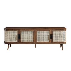 the sideboard is made out of wood and wicker