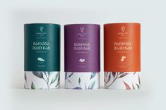 three different types of tea packagings on a white background