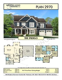 two story house plans with garage and living room in the middle, plan 2090