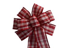 a red and white plaid bow on a white background