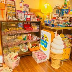 an ice cream shop filled with lots of different types of treats and desserts on display