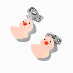 Claire's Pink Glow in the Dark Rubber Duck 0.5" Clip-On Drop Earrings Clip On Earrings Hoop, Cute Clip On Earrings, Crown Hair Clip, Sensitive Ears Earrings, Piercing Kit, Flower Crown Hairstyle, Photo Frame Gift, Word Bracelet, Pencil Case Stationery