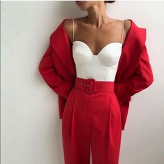 New With Tag Blogger’s Favorite Red Pants And Black Shirt What Color Dress For Spouse, Womens Red Suits, Designer Red Suits, Pant Suits For Women Red, Red Suits For Women Shorts, Homecoming Suits, Look Festival, Summer Wedding Outfits, Prom Suits