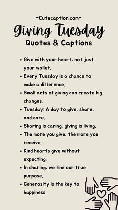 a black and white poster with the words giving tuesday quotes and captions