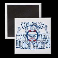 a welcome to the volleyball block party button