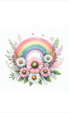 a rainbow with daisies and flowers on it