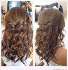 Half Up Half Down Hair with Curls - Prom Hairstyles for Medium Length Hair Curled Prom Hair, Wedding Hairstyles Medium Length, Best Wedding Hairstyles, Wedding Hairstyles Half Up Half Down, Trendy Wedding Hairstyles, Penteado Cabelo Curto, Wedding Hairstyles Updo, Short Hairstyle, Half Up Hair