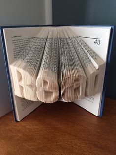 an open book with pages folded in the shape of books