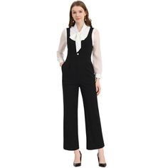 Made of knit fabric, comfortable and soft, this jumpsuit is cut in a relaxed fit and is perfect for cool seasons. Cut to a relaxed, loose fit, this jumpsuit features a u-neckline, button closure, and side zip with two side pockets for a touch of a casual look. When you wear this jumpsuit, it adds to your comfort. Simple and straightforward, the long wide-leg jumpsuit is an easy option for daily wear and weekends. Jumpsuit With Shirt Underneath, Shirt Under Jumpsuit, Jumpsuit With Blazer, Suede Jumpsuit, Work Jumpsuit, Long Overalls, Womens Black Jumpsuit, Pants Overalls, Jumpsuit Outfits