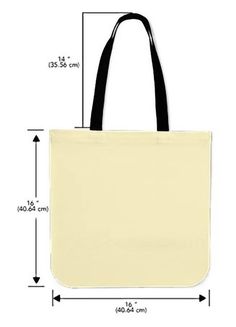 an image of a tote bag with measurements for the size and length on it