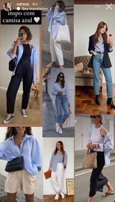 Blue Boyfriend Shirt Outfit, Old Many Styles, Blue Stripped Shirt Outfit Women Work, Blue Shirt Work Outfit Women, Light Blue Button Up Shirt Outfit Women, Blue Shirt White Pants Outfit, Blue Shirt Office Outfit, White And Blue Button Up Shirt Outfit, Powder Blue Shirt Outfit Women