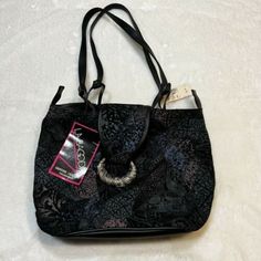 La Bagoda Genuine Leather Patchworks Purse Vintage Deadstock Nwt Black 80s 90s Double Strap Shoulder Bag Boho Bohemian Burnout Floral Fall Winter 2000s Purse, Black 80s, Patchwork Purse, Leather Patchwork, Purse Vintage, Black Leather Purse, Zippered Tote, Black Tote, Quilted Bag