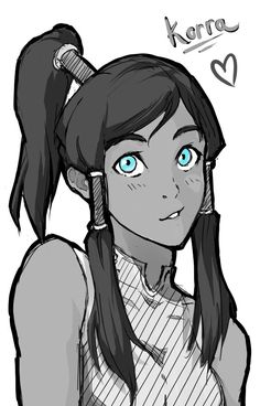 a drawing of a girl with long hair and ponytails, looking at the camera