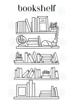 a black and white book shelf with bookshelves in the middle, surrounded by flowers