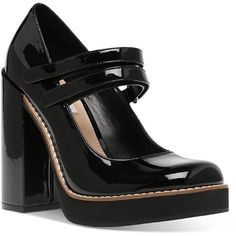 Manufacturer: Steve Madden Suggested Price: $109.95 Condition: Style Type: Block Heels Collection: Steve Madden Sleeve Length: Closure: Material: Synthetic Fabric Type: Faux Leather Specialty: Padded Insole P2572163-2628353 Versace Mary Jane Heels, Chungking Express, Strappy Platform Heels, Walking In Heels, Heels Collection, Dr Shoes, Black Patent Heels, Steve Madden Store, Valley Girls