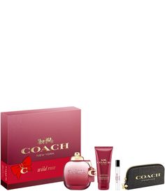 COACH Wild Rose is inspired by the free-spirited beauty of a meadow of wildflowers.The delicate yet bold scent opens with juicy&#x2C; sparkling redcurrant and sunny&#x2C; spicy bergamot. The heart opens onto a lush meadow of delicate rose and jasmine sambac before finishing on a woodsy&#x2C; warm dry down of crystal moss and dusky Ambroxan.Experience COACH Wild Rose with this chic gift set including:3-oz. Wild Rose Eau de Parfum Spray3.3&#04 Coach Fragrance, Holiday Beauty, Gift Sets For Women, Coach New York, Perfume Gift Sets, Perfume Gift, Chic Gifts, Beauty Gift Sets, Crafts Beautiful