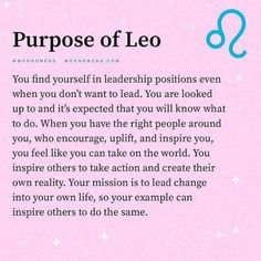 a pink background with the words purpose of leo on it