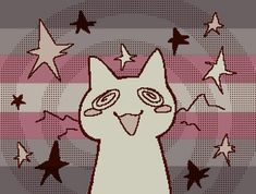 an image of a cat with stars on it's head and eyes in the background