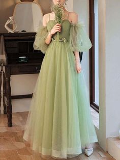 Simple green tulle A line long prom dress, green evening dress,PD22428 on Storenvy Green Tulle Bridesmaid Dress, Pastel Green Prom Dress, Long Green Dress Formal, Green Tulle Prom Dress, Sage Prom Dress, Green Tulle Dress, Gaun Tulle, Prom Dress Green, Tulle Formal Dress