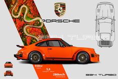 an orange porsche is shown in this advertisement