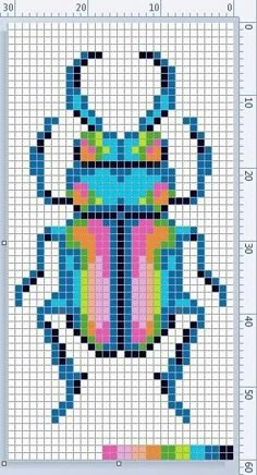 a cross stitch pattern with a colorful beetle on it's back and the words, `