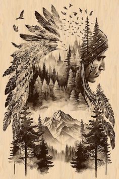 Indian Drawing, Native American Drawing, Native Tattoos, Whatsapp Wallpaper Cute, Landscape Tattoo, Mountain Drawing, Cowboy Art, Wood Burning Art, America Art