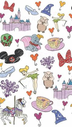 an image of cartoon characters on a white background with castle, mouse and other things