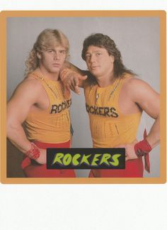 two men in yellow wrestling uniforms posing for a photo with the words rockers on them