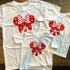 Adorable Matching Mommy And Me Minnie Mouse Christmas T-Shirts. White Shirt Sleeve Shirt, With Red Christmas Minnie Mouse Decal. Women’s Size Small, Kids Size 4, Kids Size 2. 100% Polyester. Sweet Set For A Mama And Her Kiddos, Never Worn!!! Fun Red Top As A Gift, Cute Red T-shirt For Winter, Fun White Holiday Tops, Cute Red Holiday Tops, Cute White Christmas Tops, Cute White Top For Festive Occasions, Cute White Holiday Tops, Family Matching White Tops For Christmas, White Family Matching Holiday Tops