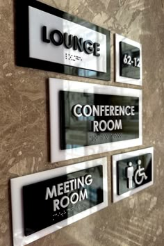 Minimalist Acrylic Door Signs for Conference rooms, Meeting rooms, Lounge, Restrooms, Businesses. All door plates are made of high-quality and eco-friendly materials. Customization is available. Worldwide shipping! Acrylic Signs, Door Sign, Office Signage Design, Office Door Signs, Room Signage, Name Plate Design, Acrylic Signage, Wayfinding Design, Laser Cut Wood Crafts