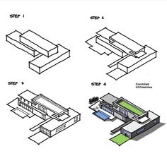 four different types of house plans and their corresponding flooring options are shown in this diagram