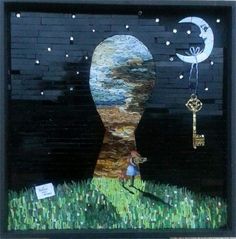 a painting on the side of a building with a person holding a key in it