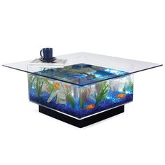 a coffee table with an aquarium on top