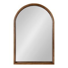 an arched wooden mirror on a white background