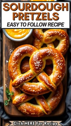 an overhead view of sourdough pretzels on a cutting board