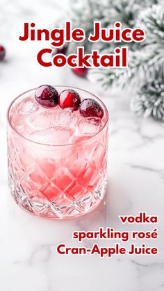 Celebrate the holiday season with a fun and fizzy Jingle Juice Cocktail! This refreshing drink combines vodka, sparkling rosé, and Cran-Apple Juice for a festive pink hue and a touch of sweetness. Garnished with fresh cranberries, it’s the perfect easy-to-make cocktail to bring cheer to any gathering.  #jinglejuicecocktail #christmascocktails via @mybartender Holiday Cocktails Christmas Easy, Dirty Snowman Cocktail, Pink Christmas Drink, Sparkling Juice Recipe, Jingle Juice Holiday Punch, Vodka Holiday Cocktails, Vodka Christmas Cocktails, Christmas Vodka Cocktails, Vodka Holiday Drinks