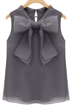 Grey Sleeveless Bow Organza Blouse US$17.90 Áo Blu, Sleeveless Chiffon Blouse, Chiffon Blouses, Organza Blouse, Chiffon Blouse, Passion For Fashion, Dress To Impress, What To Wear, Sleeveless Top