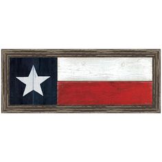 the texas state flag painted on wood in a rustic style frame with a white star