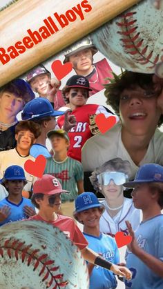 a collage of baseball players with heart shaped stickers