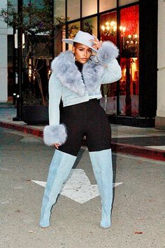 Styling Denim Boots, Jean Thigh High Boots Outfit, Patent Leather Thigh High Boots Outfit, Jean Boots Outfit Black Women, Outfits With Denim Boots, Plus Size Thigh High Boots Outfit, Jean Boots Outfit, Outfits With Thigh High Boots, Spoiled Boutique