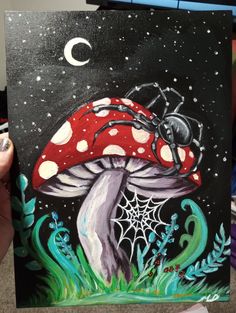 a painting of a mushroom with a spider on it