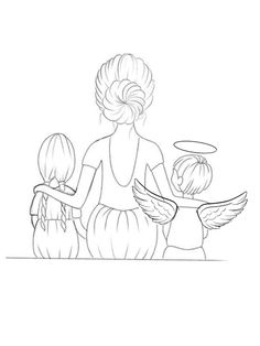 an adult and two children with angel wings