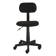 a black office chair with wheels on an isolated white background