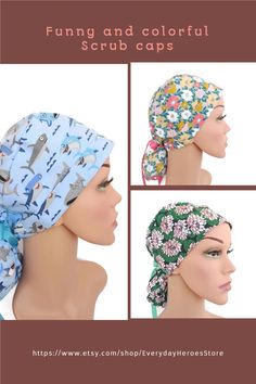 Υou will love this style of the scrub cap because it COVERS COMPLETELY your MEDIUM LONG HAIR .It is close fitting around the front and slouches a little in the back . #scrubcaps #scrubhats #surgicalcap #nurseslifstyle #bouffant #ponytail Scrub Fashion