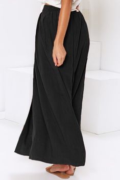 Black Buttoned Maxi Skirt Black Lined Relaxed Skirt Bottoms, Casual High Waist Black Maxi Skirt, Casual Black Lined Maxi Skirt, Casual Black Flared Skirt Bottoms, Black Skirted Bottoms, Full-length Black Lined Skirt, Full Length Black Lined Skirt, Casual Black Pleated Maxi Skirt, Black Pleated Casual Maxi Skirt