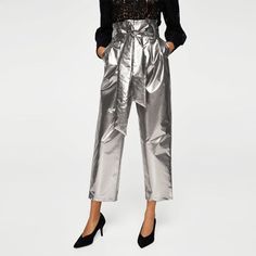 Metallic Trousers, Metal Fashion, Pantsuits For Women, Alexa Chung, Ladies Dress Design