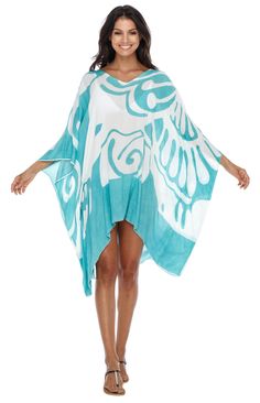 Short Butterfly Coverup Kaftan Dress for the beach-loveshushi turquoise and white Blue Breezy Summer Cover-up, Lightweight Beachy Cover-up For Vacation, Blue Breezy Flowy Cover-up, Blue Flowy Breezy Cover-up, Flowy Cover-up For Resort Season Vacation, Blue Tops With Upf 50+ For Summer, Blue Tops For Beach With Upf 50+, Blue Beach Tops With Upf 50+, White Flowy Cover-up For Vacation