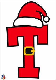 the letter t with a santa hat on it