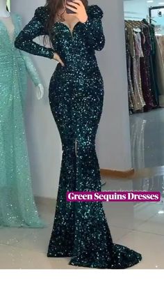 Green Sequins Dresses Lisposa | Dinner dress classy, Sparkly dress, Soiree dress Bridal Dresses African, Sophisticated Party, Dress Dinner, Green Sequin Dress